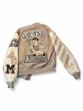 Authentic Off-White x AC Milan Varsity Jacket - Cream/White -- Pristine